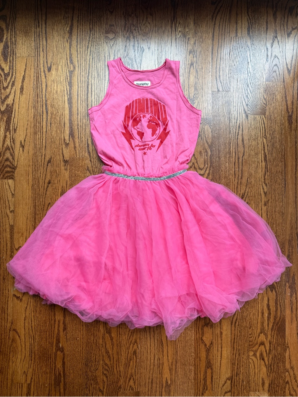 NEW nununu Pink Tulle Tank Dress with Graphic Bodice Sz 8-9